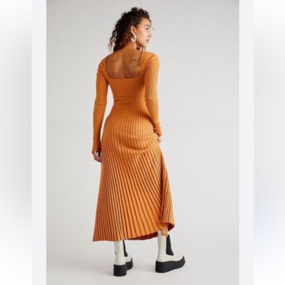 Free People Marnie Vibrant Orange Maxi Ribbed Cutout Dress Size XS - Picture 2 of 10